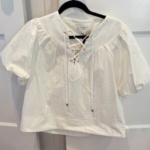 Pomander Place White Lace-Up Blouse